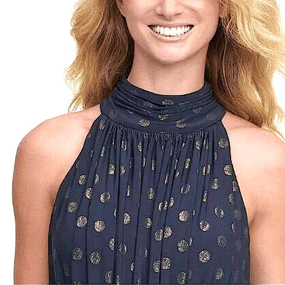 Tommy Hilfiger-Sleeveless Dark Navy Polka Dot Tea Length Dress Sz. 16, 18 - Picture 4 of 11